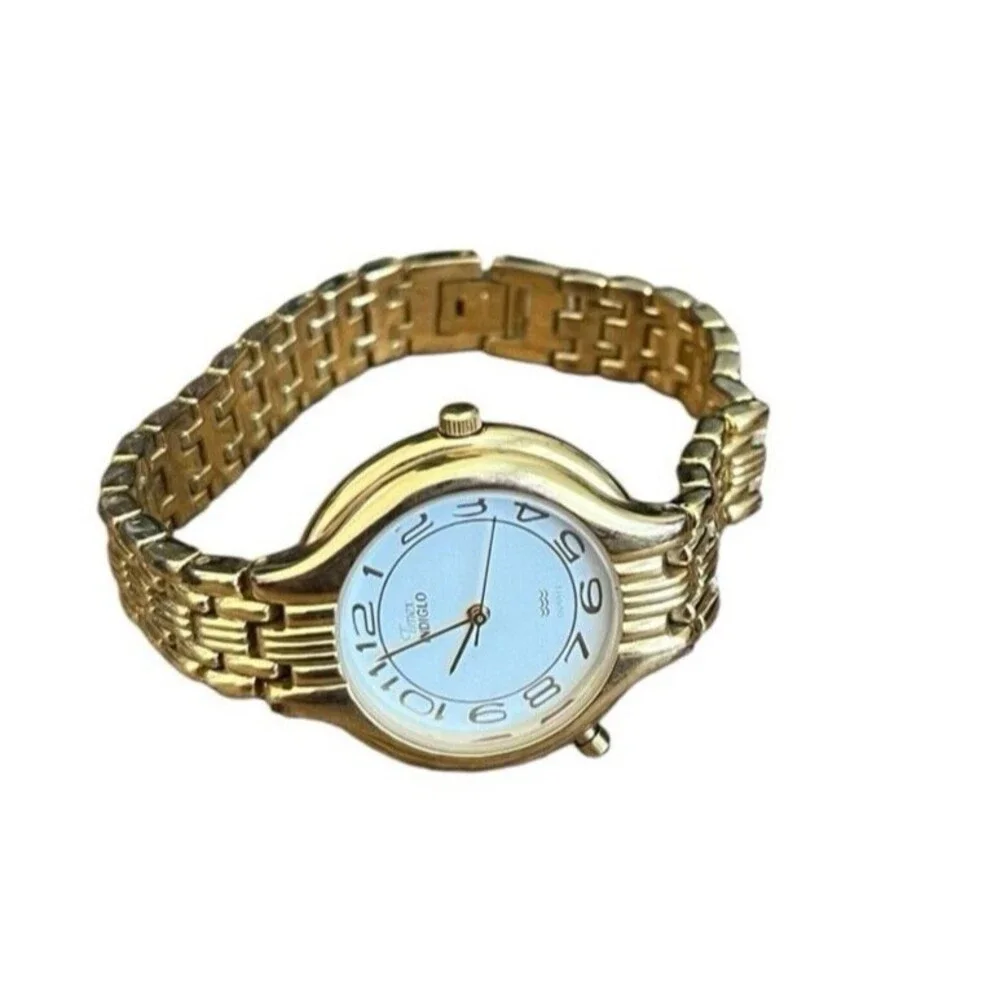 Timex Indiglo Watch Women Stainless Steel Gold Light White Needs Battery 7-1/2